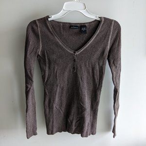 Moda International Thermal Henley Top - Size M - Fawn Brown
